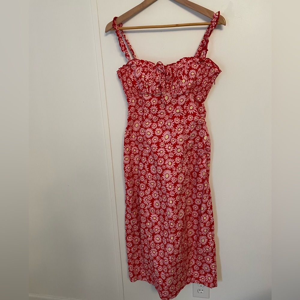 Free People Lucinda Tomato Daisy Midi Dress Lace Up Back Size M Spaghetti Straps - Picture 4 of 13